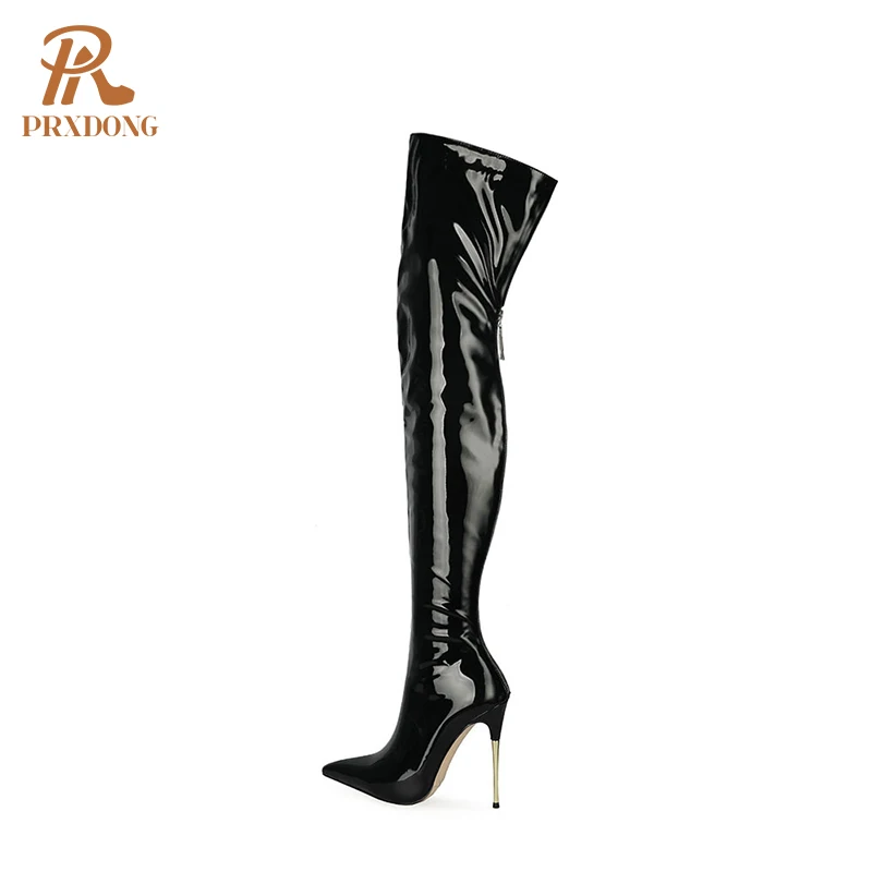 
Patent Leather Sexy Women Autumn Winter Over-the-Knee Boots Lady Shoes Pointed Toe Thin High Heel Zipper Party boots Plus Size 