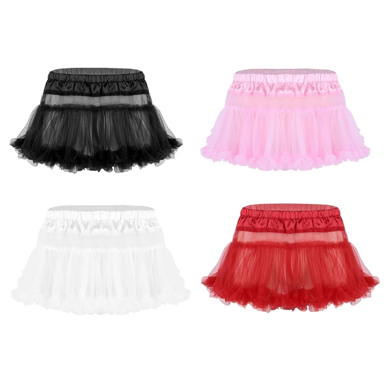 Cheap Sissy Maid Dress Elastic Waistband Frilly Ruffled Soft Tulle Layered Mini Skirt Sissy Dress (1600190094370)