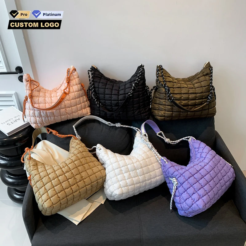 Winter Lightweight Quilted Shoulder Tote Bags Large Capacity Cotton Puffer Handbags Women Puffy Bag