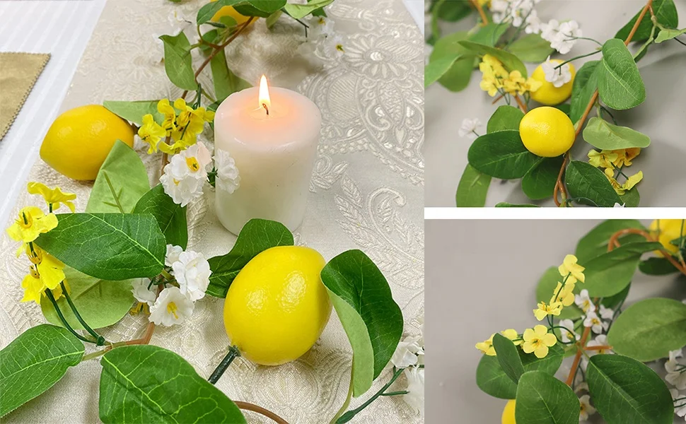 Hot Sale 2Pcs Spring Summer Greenery Vine Garlands Lemons with Lights Battery Powered for Wedding Home Decor Lemon Garland