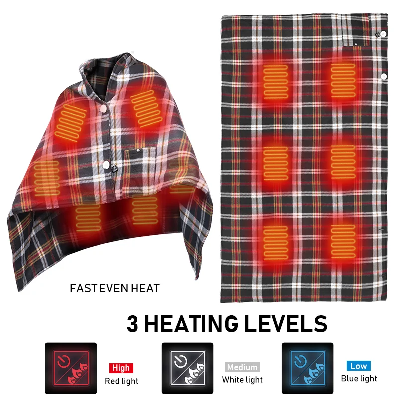 Factory Electric Thermal Blankets Winter Plaid Energy Saving Warm Heater Blankets 7.4V Shawl Heating Electric Cooling Blanket