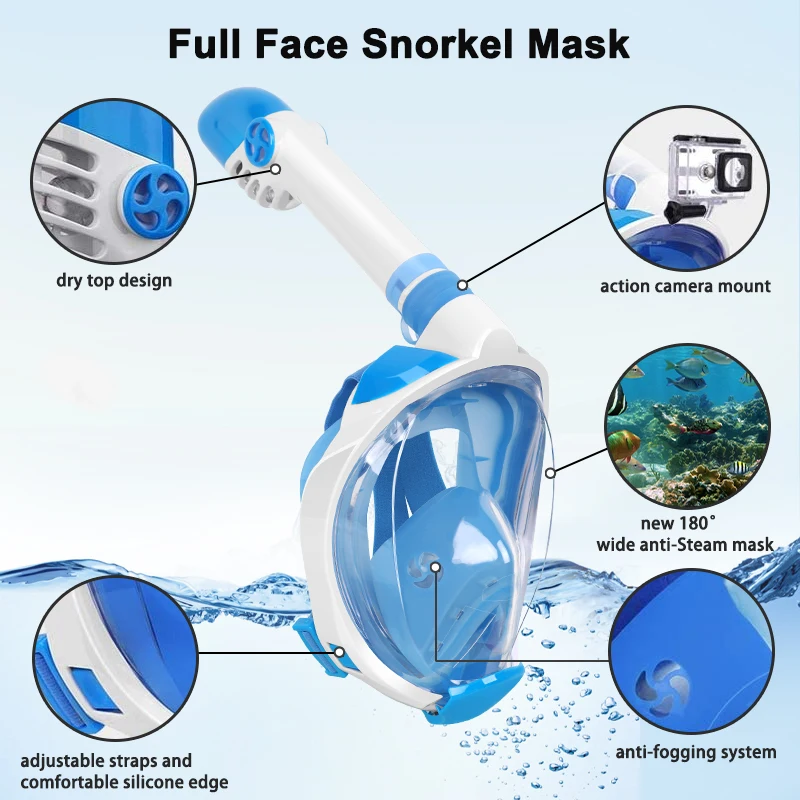 High Quality Anti Fog Freebreath Silicone Kids Full Face Snorkel Mask with Detachable Camera Mount