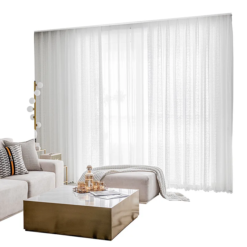New Nordic minimalist style custom warp knitted yarn solid color window curtains mesh bay window curtain fabrics