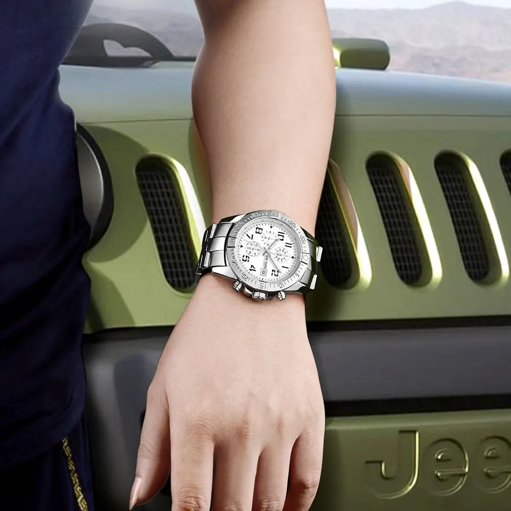 MEGIR 2030 Fashion Sliver Montre Homme Business Men Quartz Watches