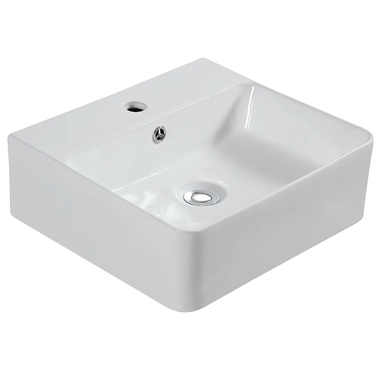 China Factory Square White Smooth Ceramic Office Building Toilet Basin Bathroom Cabinet Washbasin Bathroom Sinks