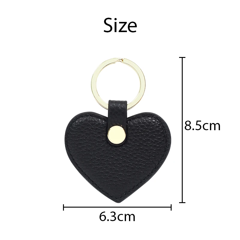 Good Quality Women Leather Keychain Heart Shape Genuine Leather Keychain Ring Car Key Holder (Black)