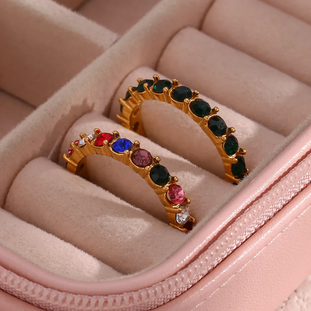 Ring Jewelry Women's Stainless Steel Plated 18K Micropaved Zirconia Colorful Thin Ring
