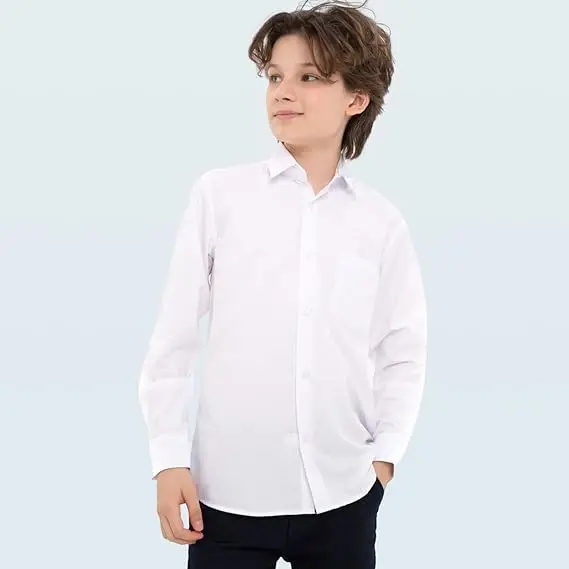 Оптовая Продажа с фабрики однотонная школьная рубашка из 100% хлопка для мальчиков Детская длинным рукавом летняя одежда Униформа на заказ