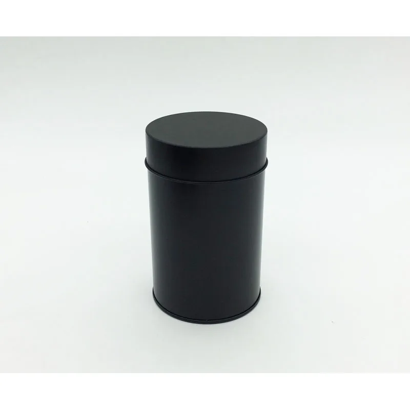 Round tea tin box with inner lid  black and white color