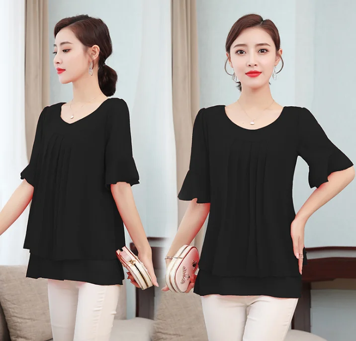 2021 Fashion Design New Blouse Plus Size Summer Ladies Chiffon Shirts