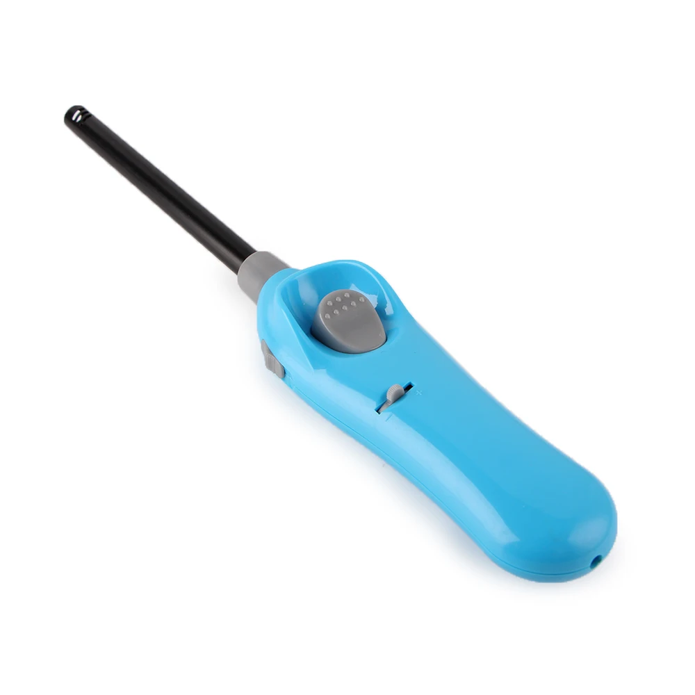 Cheap electronic blue plastic gas visible hard pipe ignition kitchen lighter BBQ candle lighter