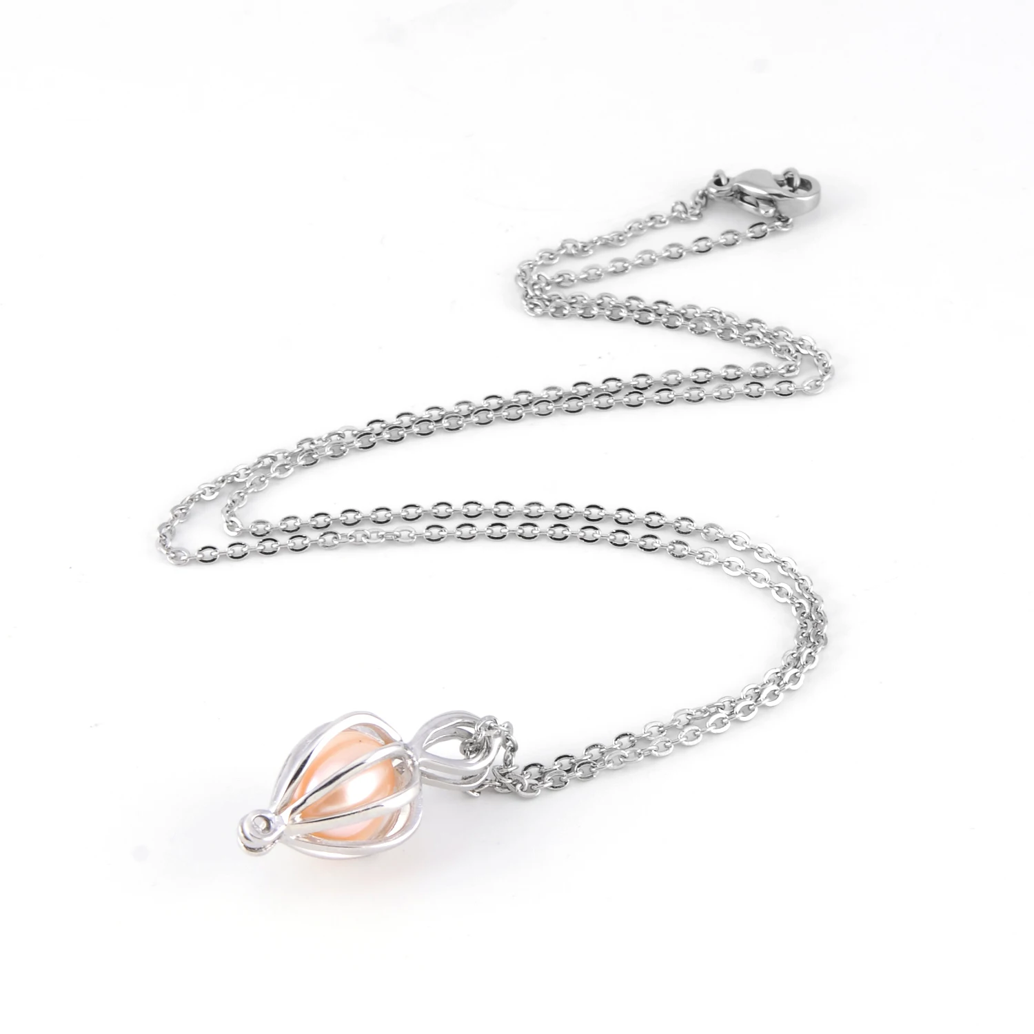 925 Sterling Silver Cage Pendant with Pearl for Women Rhodium Plated