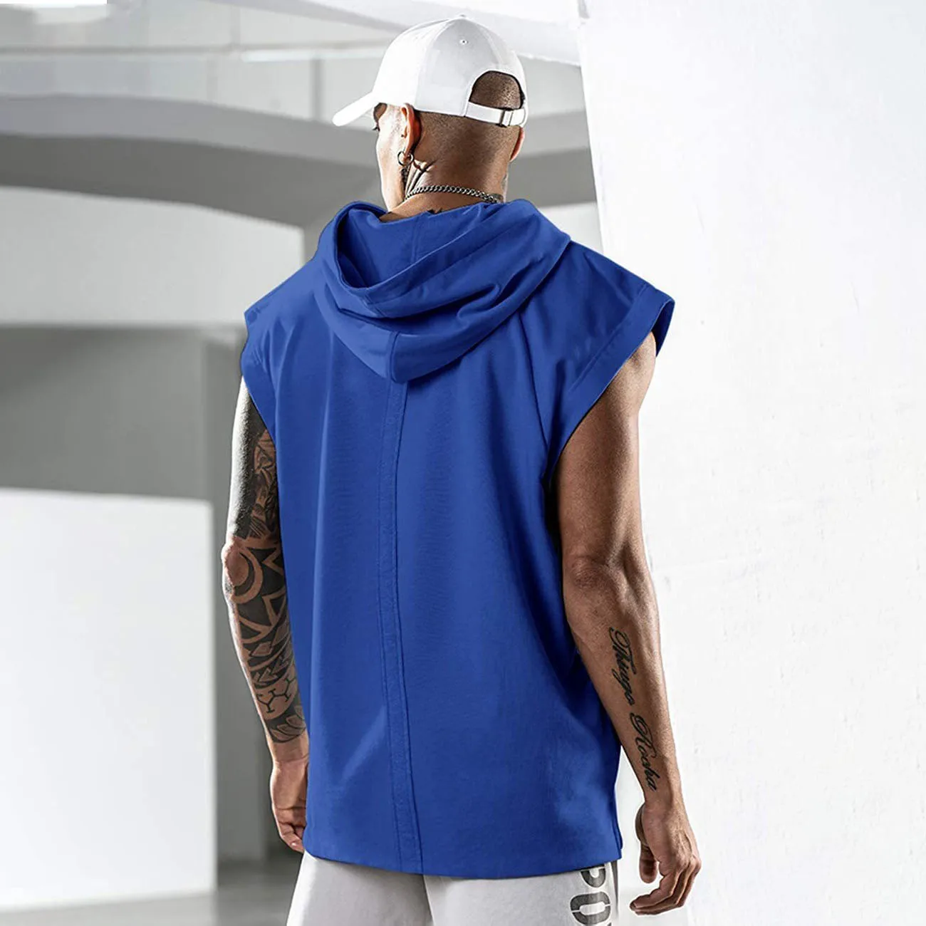 Wholesale Sleeveless Leisure Oversize Hoodie Solid Color Quick Dry Sweatshirts Men Pull Over Off Shoulder Gym Fitness Men Tops
