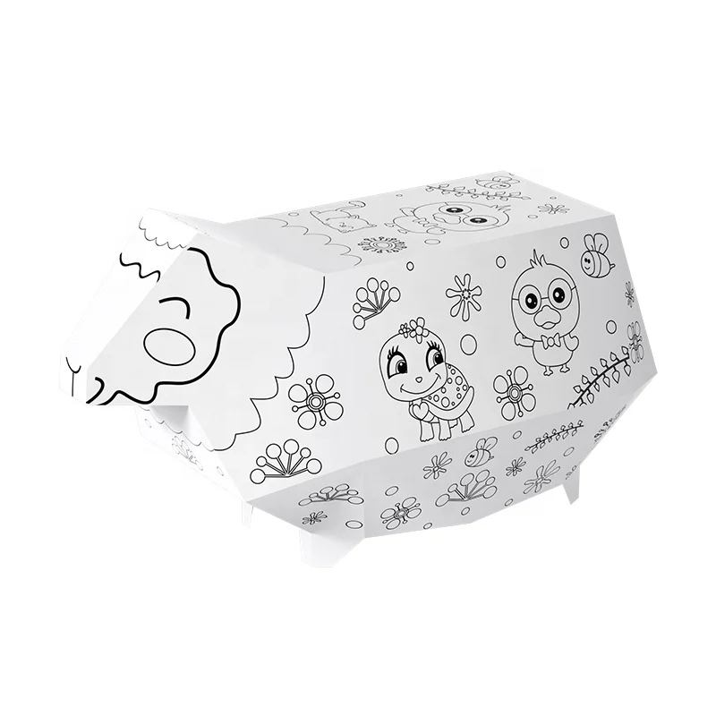 Eco-friendly Painting 3D DIY Creative Doodle Cardboard Toys Hand-on Coloring Sheep Car House reuse drawing toys for kids