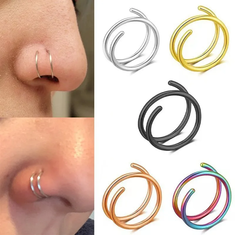 Stainless Steel Hypoallergenic Septum Nose Piercing Double Helix Cartilage Rook Hoop Earring Body Piercing Jewelry Nose Ring