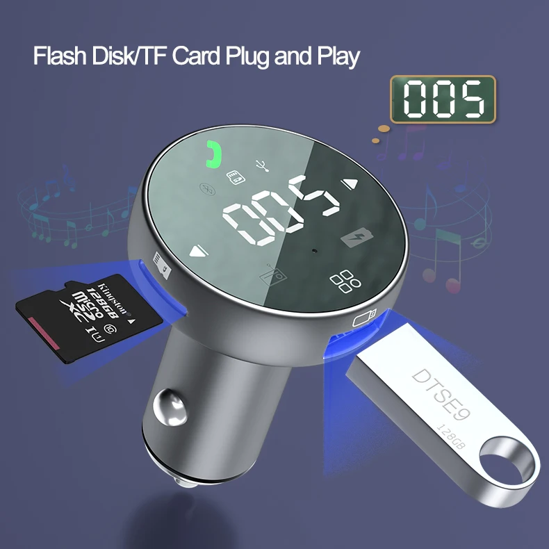 Fm Transmitter For Car Fast Charger Qc3.0 Usb Type C Pd Charger Car Usb Charger Mp3 Player BT 5.0 Handsfree Wireless Car Kit