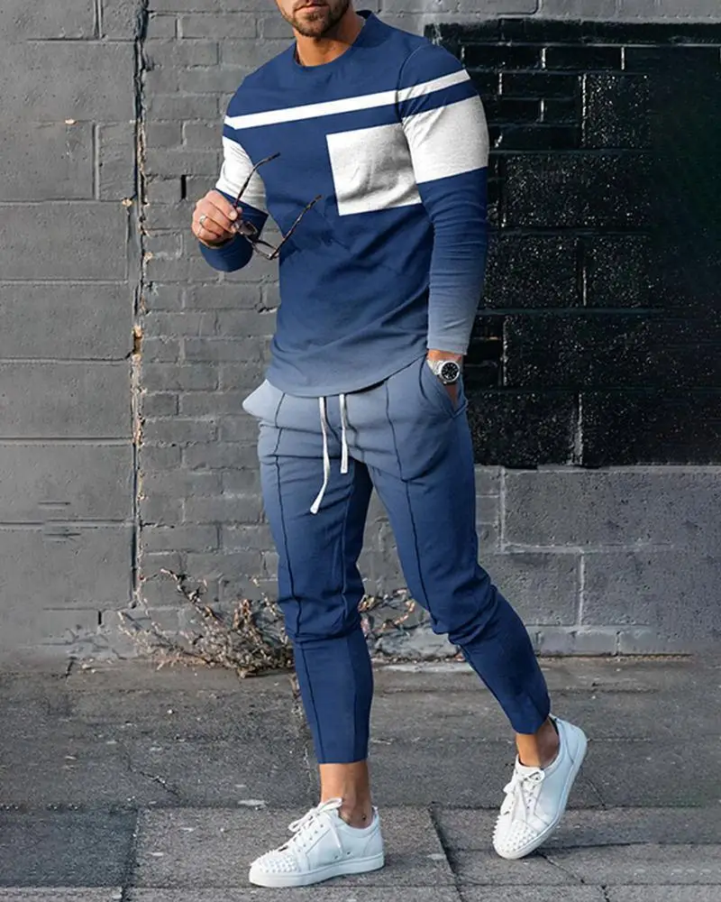 Fashion Men 2 Piece Outfit Long Sleeve Sweatshirt and Sweatpants Sport Clothes Suit Oversize Tracksuit Set