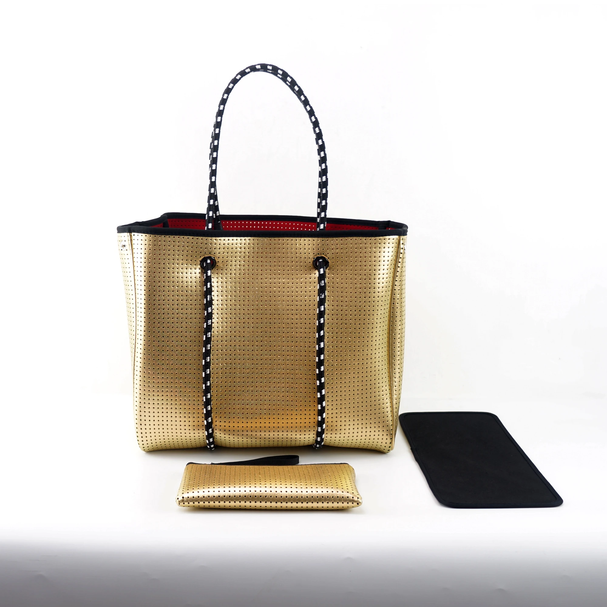2 in1set fashion designer women neoprene handbags in gold color