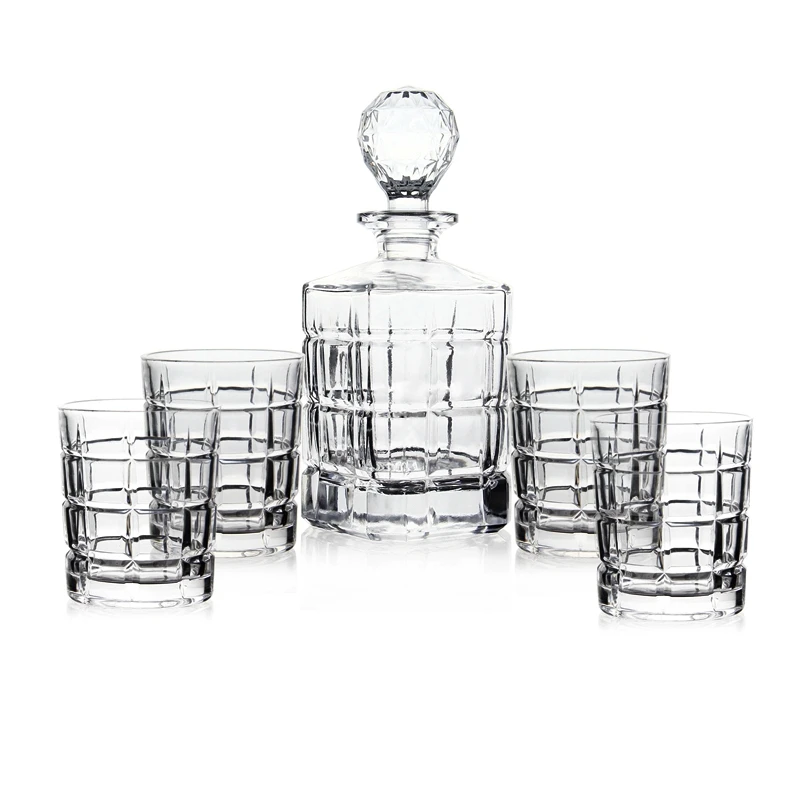  Amazon Hot Sale Wholesale Square Liquor Crystal Whiskey Decanter Set for Tequila Vodka