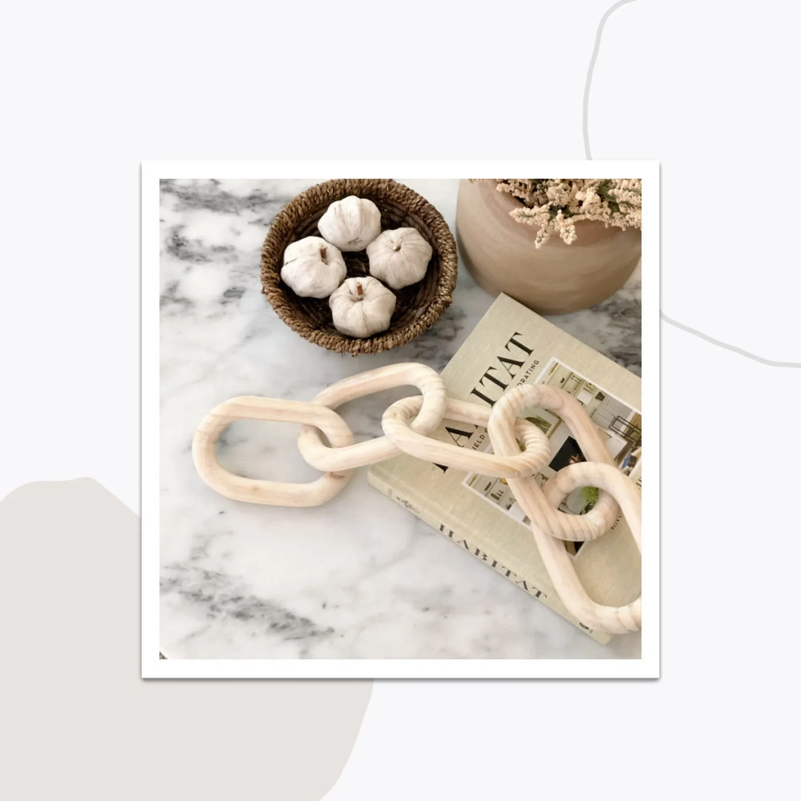 Деревянная цепочка | Белый стираемый нейтральный домашний декоративный акцент