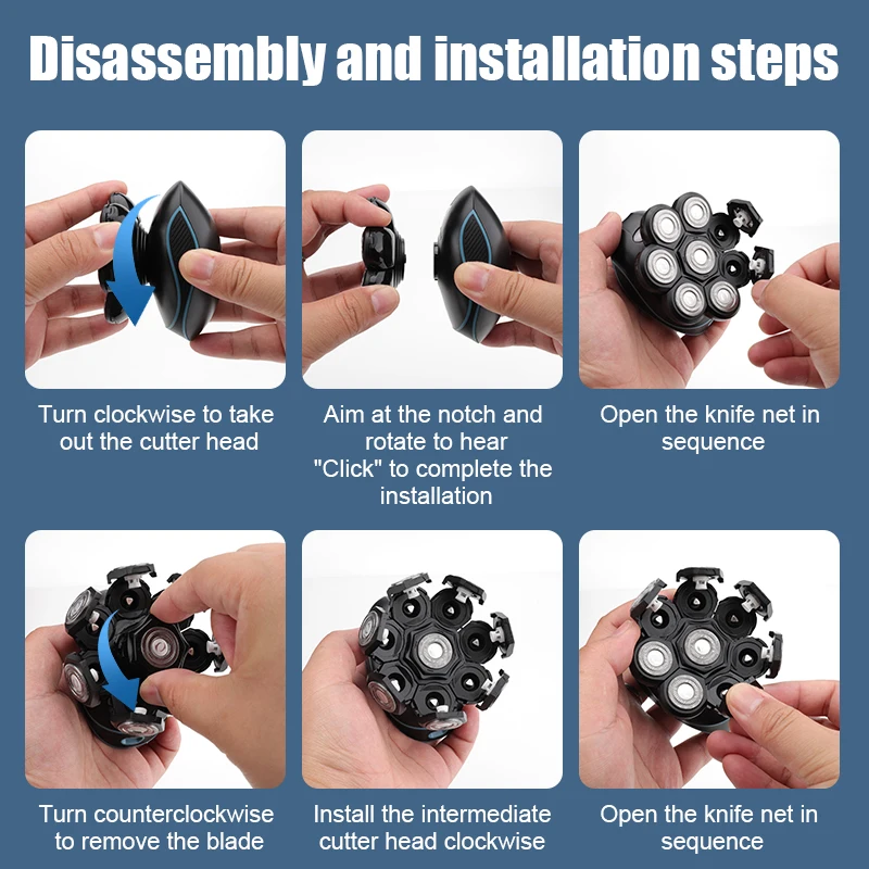 New S-627 Waterproof IPX6 Wet Dry Upgrade 6-in-1 Floating Head Shaver8D Electric Head Shaver for Bald Men