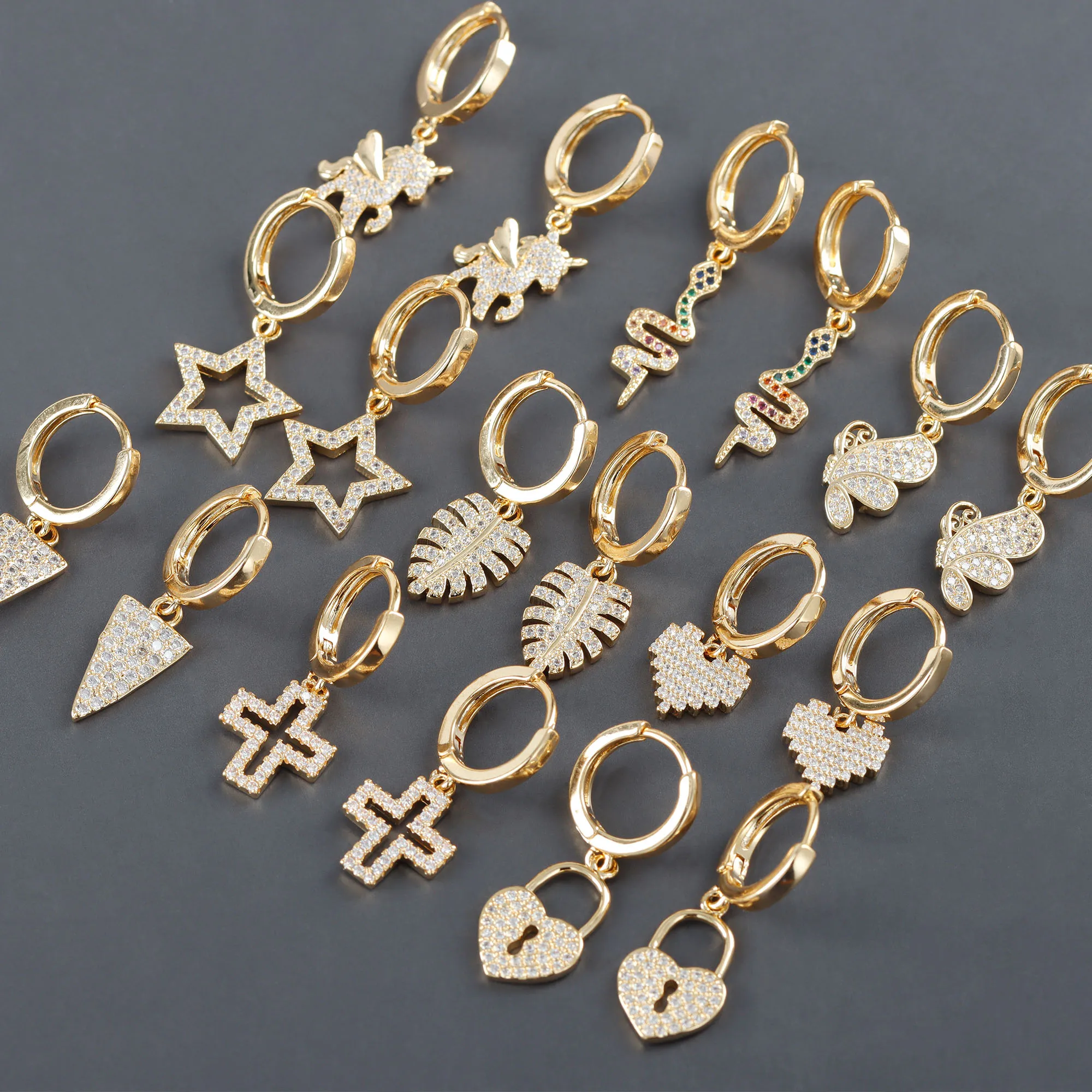 MA04  Simple Vintage 18K Gold Plated Zircon Diy Pendant Earrings Party Trendy Women Earrings  2 pcs/lot