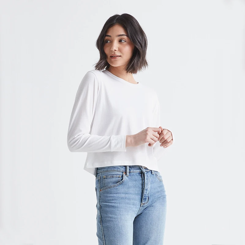 Women Relaxed Fit Bamboo Long Sleeve Cropped Top t Shirt for Women Made With Organic Bamboo and Natural Cotton Fabrics With logo