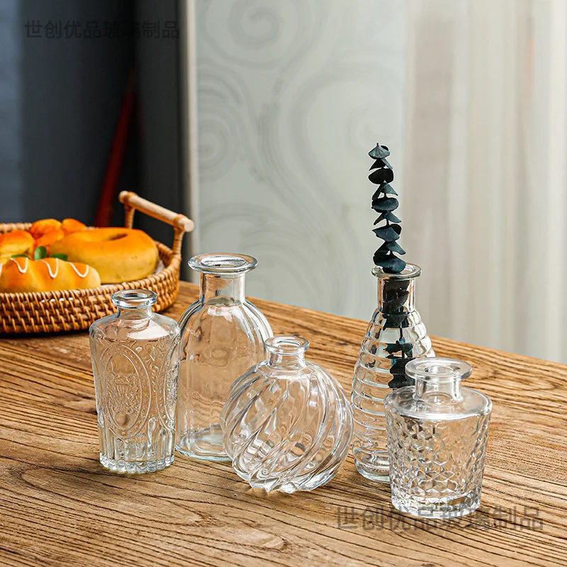 Small Decorative Carved Vase Set Glass Flower Vases For Flowers And Pampas Grass Dining Room Decoration