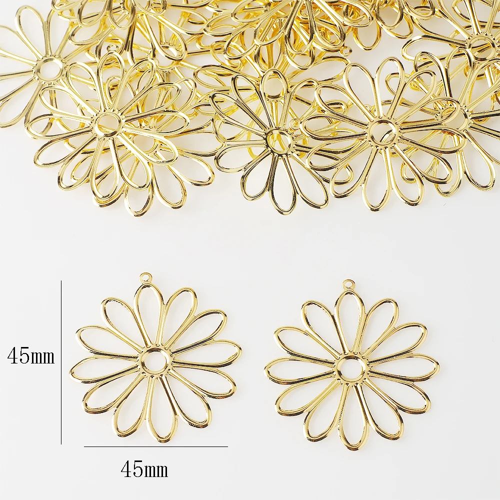 Zhubi 45MM Daisy Flower Metal Patches Headwear Connectors for Garment Decoration Sun Catcher DIY Jewelry Accessories