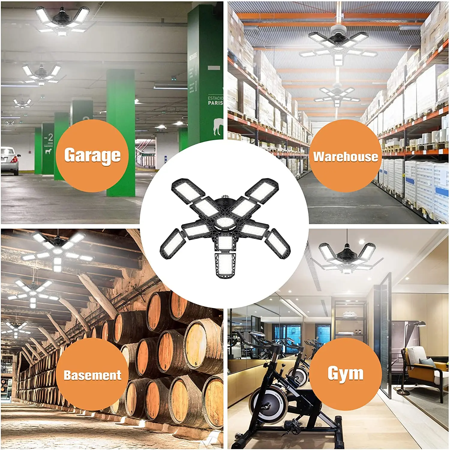 lumiere de garage ler 8000lumen,shop light 8 feet led fixture,5 panel deformable ufo led garage light 6500 lm 4 adjustable