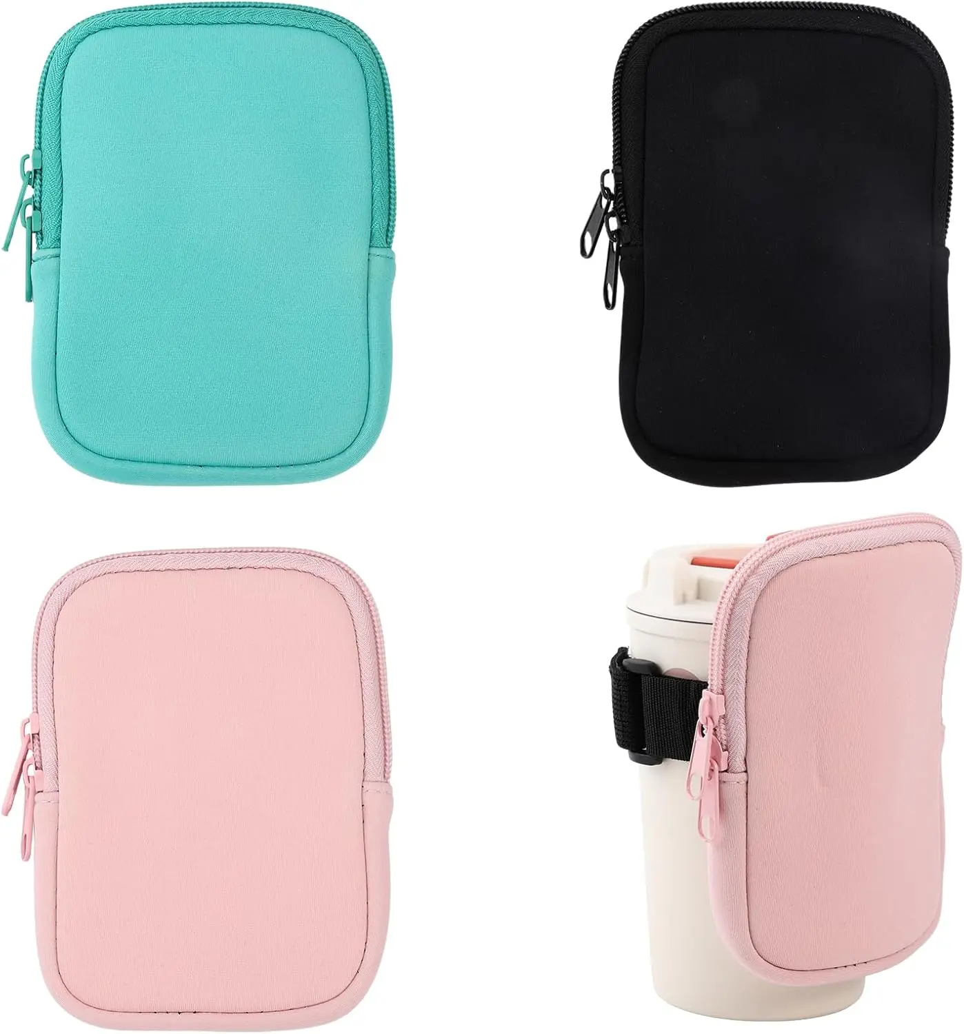 Neoprene card holder ID holder Removable coin storage pocket with two zippered water bottle pockets 40OZ ice cup coin purse