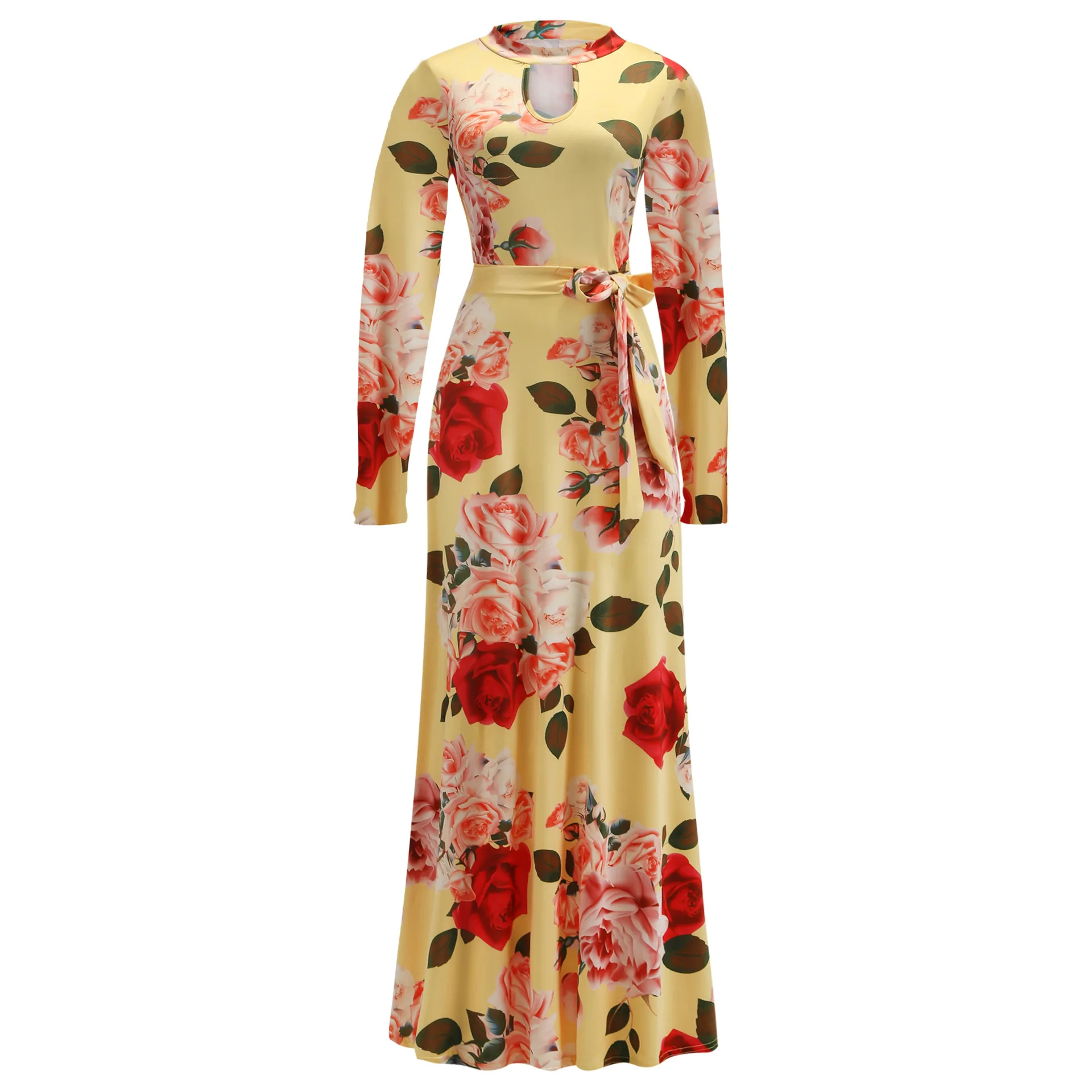 Hot Sale Fall Floral Print Fat Women Long Sleeve Dress Plus Size 3xl 4xl 5xl Elegant Casual Women Party Evening Dresses