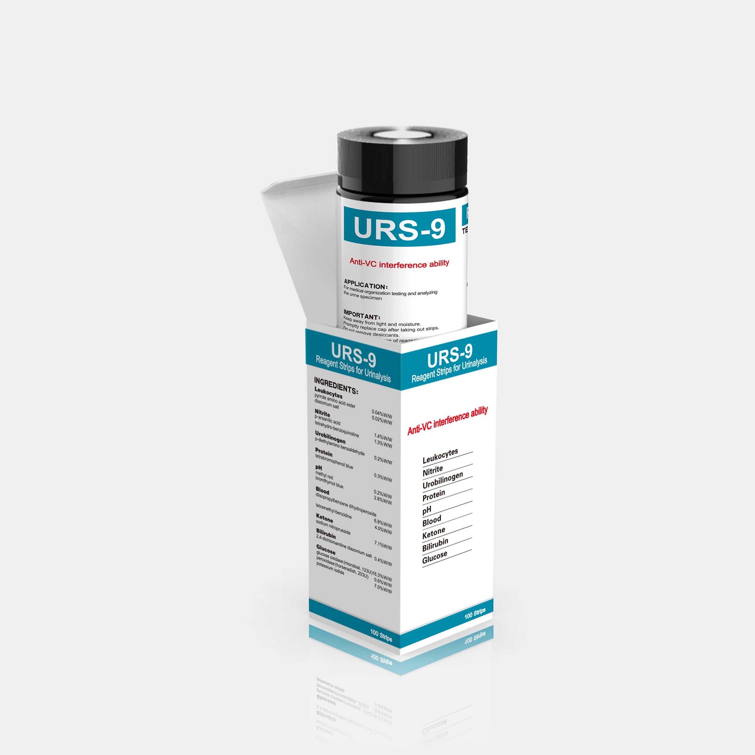 URS 9-in-1 Urine Test Strips 9 Parameters Testing UTI, Protein/Leukocytes/Nitrite/pH, 100 CT