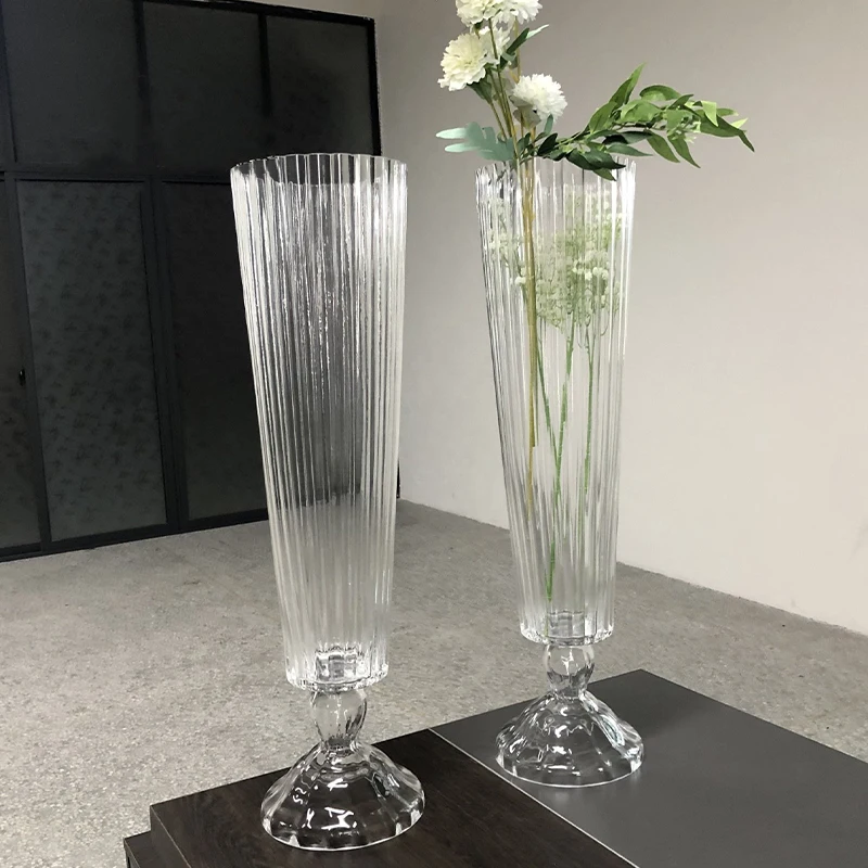 NISEVEN Best Selling New Striped Cone Clear Tall Glass Flower Vases For Wedding Centerpieces