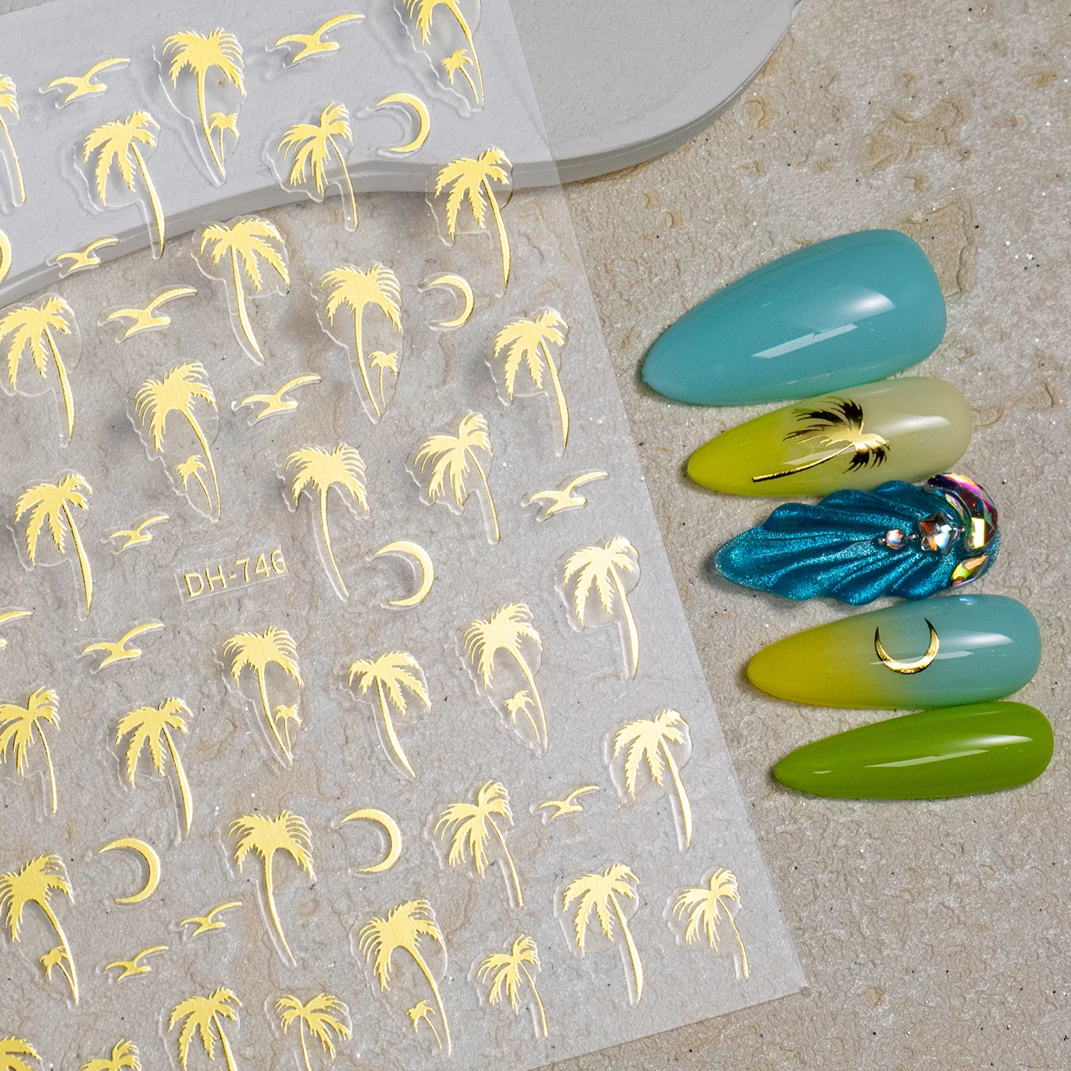 Summer ocean wave 5d nail art stickers starfish shell coconut palm tree beach vacation sliders charms decals nail art stickers
