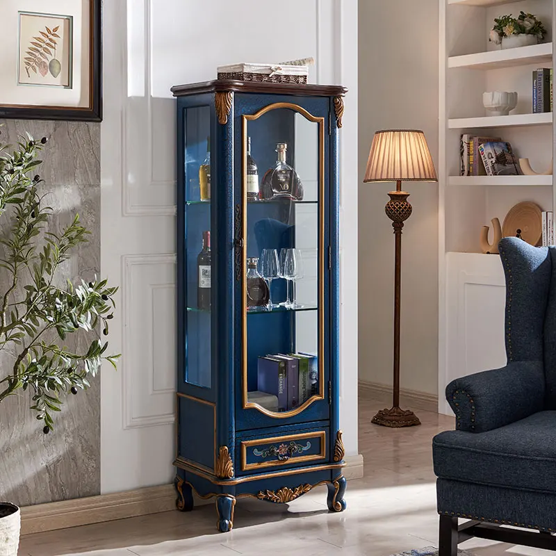 classical American painted solid wood wine cabinet Glass trim cabinet TV side cabinet