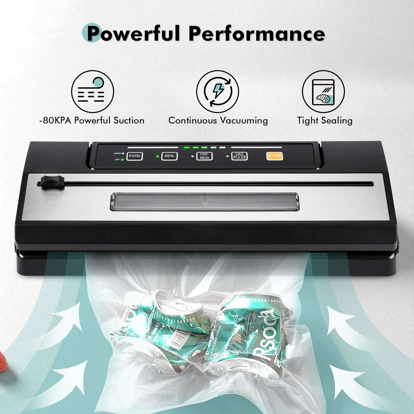 Small Visual Window Sealer Vacuum Machine for Food with Built-In Cutter Roll Film Compartment Easy Bag Position Confirmation