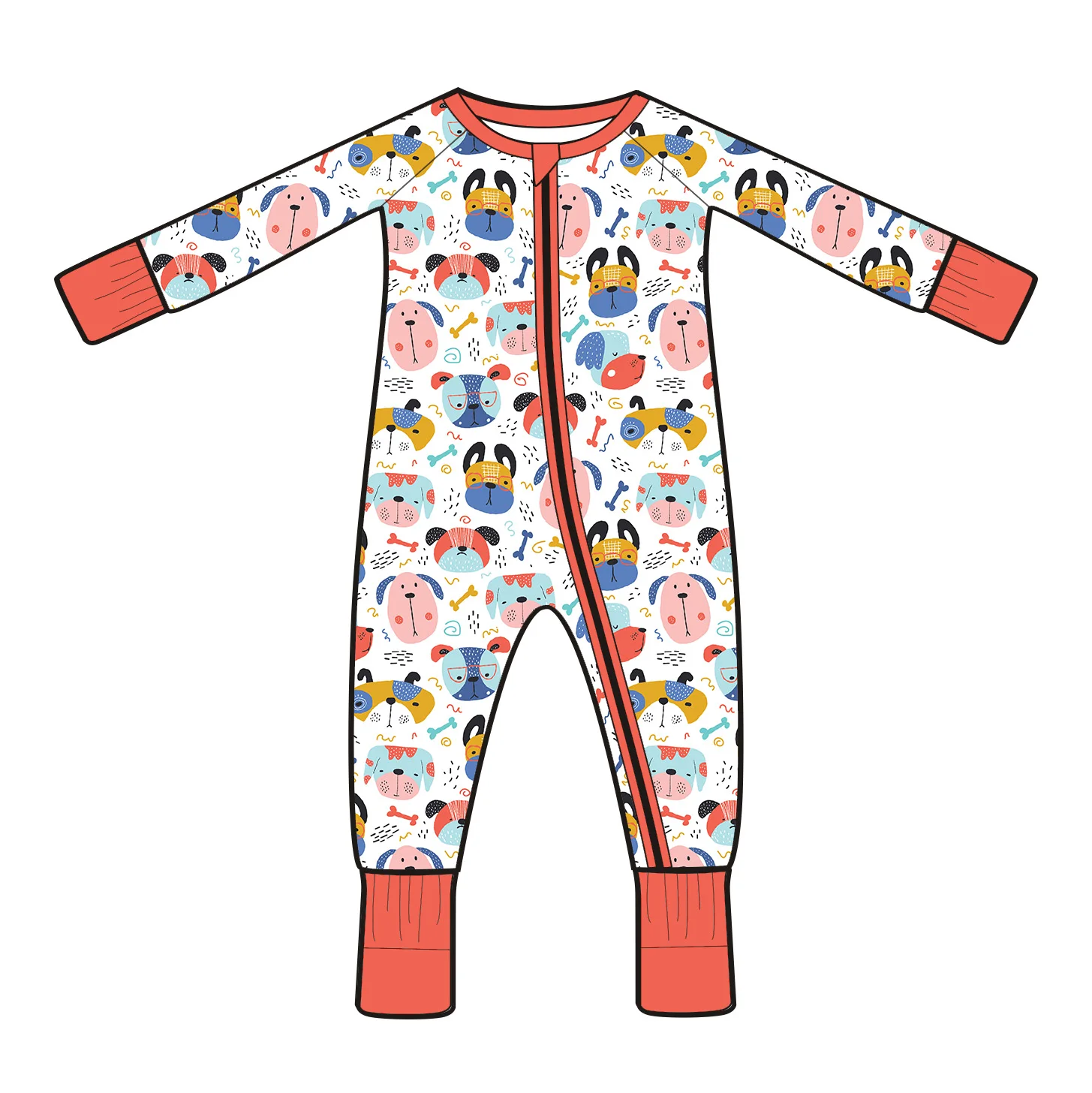 2024 Design Baby Boy Girl Bamboo Fabric Farm Pig Horse Pattern Long Sleeve Zip Romper Custom Size Unisex Infant Onesie