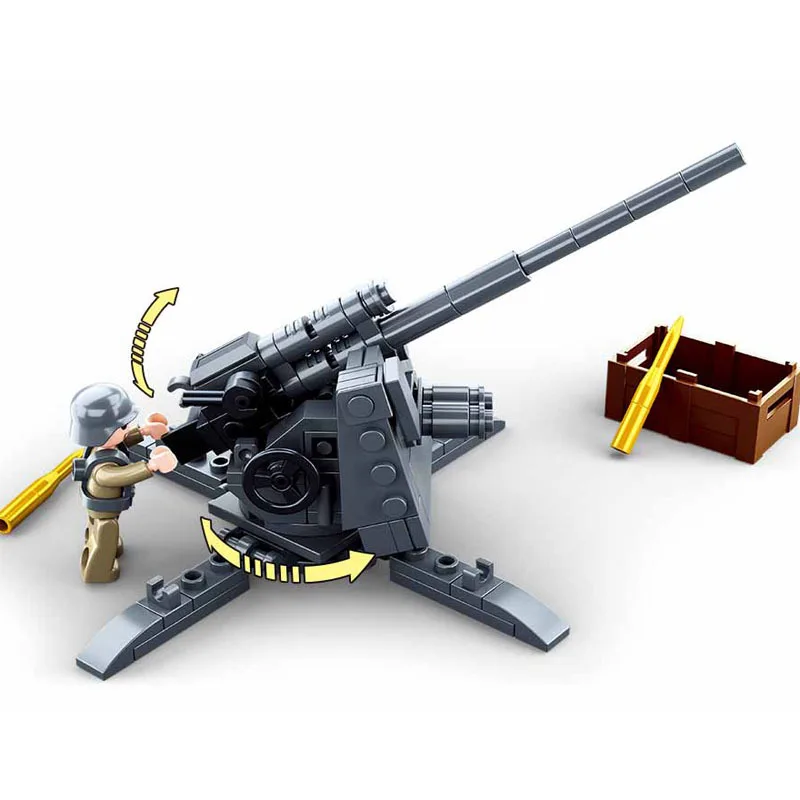 WW2 Military Normandy Landing Anti Tank Guns Soldier Weapon Building Blocks Toys