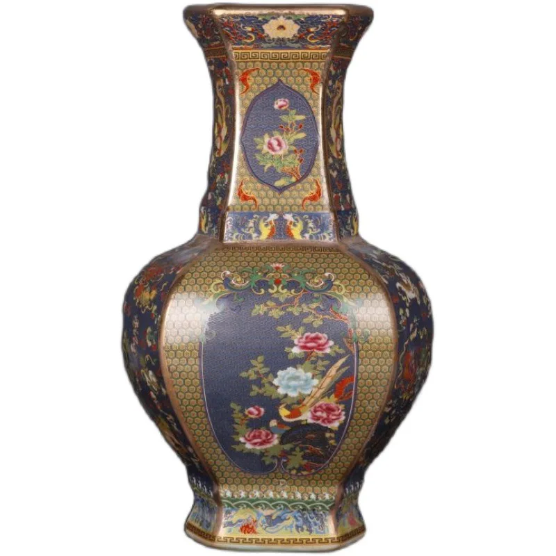 31.5cm high Chinese royal antique vase imitation gold enamel color flower and bird pot belly vase hot selling vase