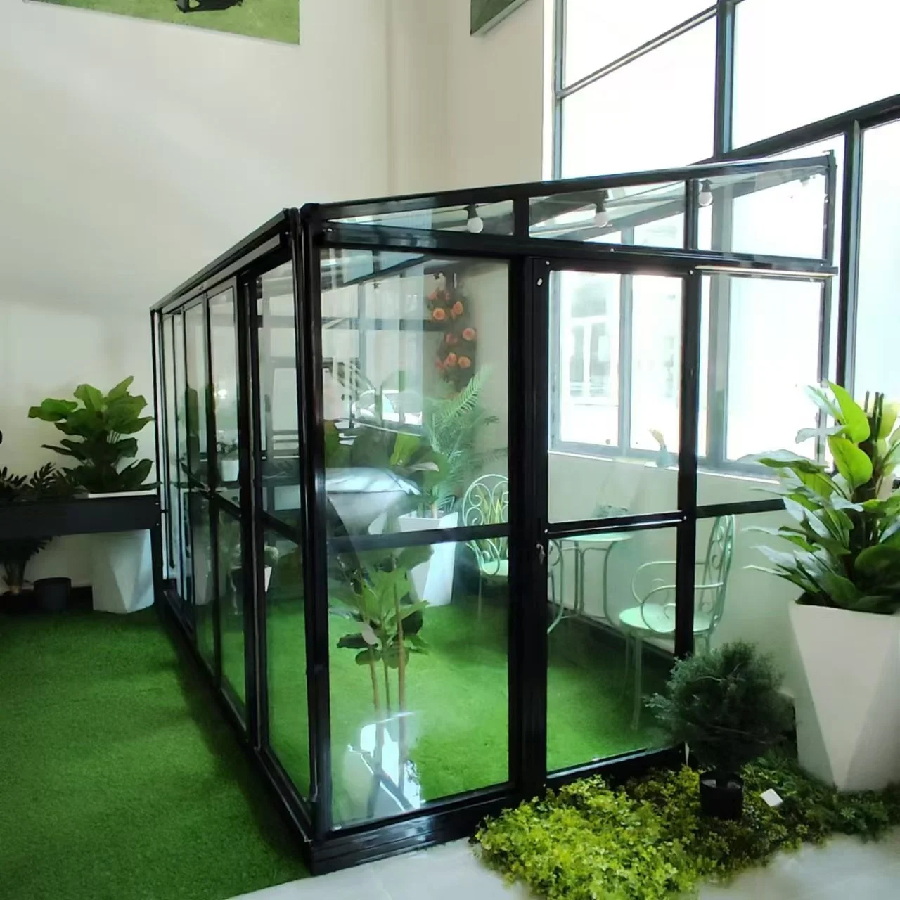 LEAN-TO GREENHOUSE ALUMINUM FRAME AND ALL GLASS GE7304 GREENHOUSE GARDEN