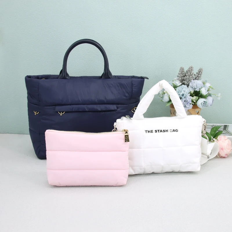 Custom Puffer Padded Quilted Nylon Black Cosmetic Makeup Make Up Toiletry Beauty Skincare Pouch Bag