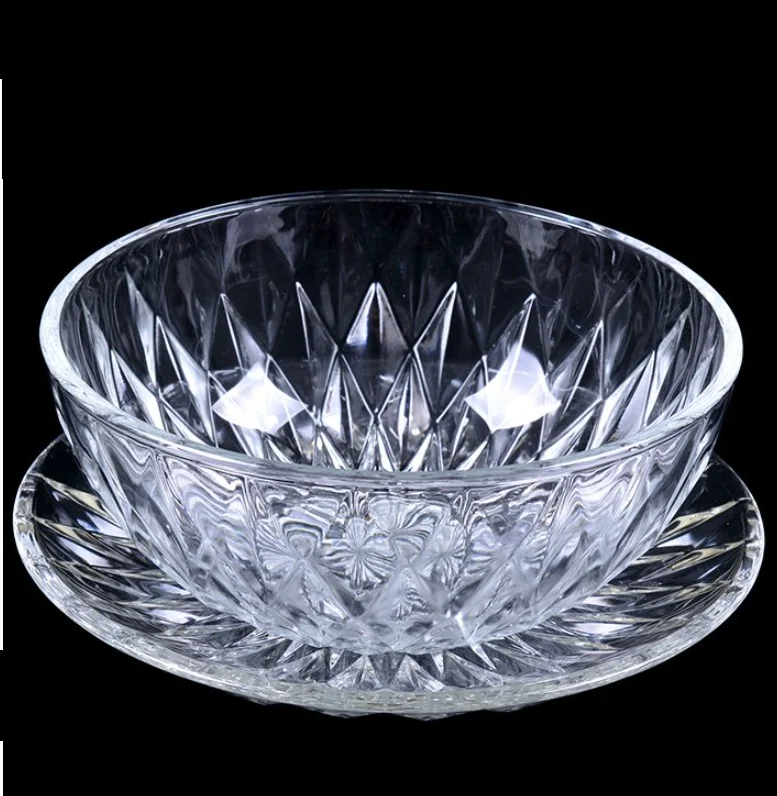 Wholesale diamond glass bowl plate set for kitchen