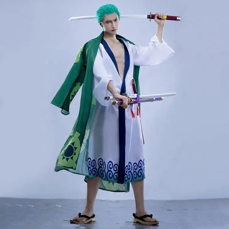 Roronoa Zoro Cosplay Costume Children Whole Series Green Coat Belt Pants Head Scarf Wig Earrings Japanese Character Halloween