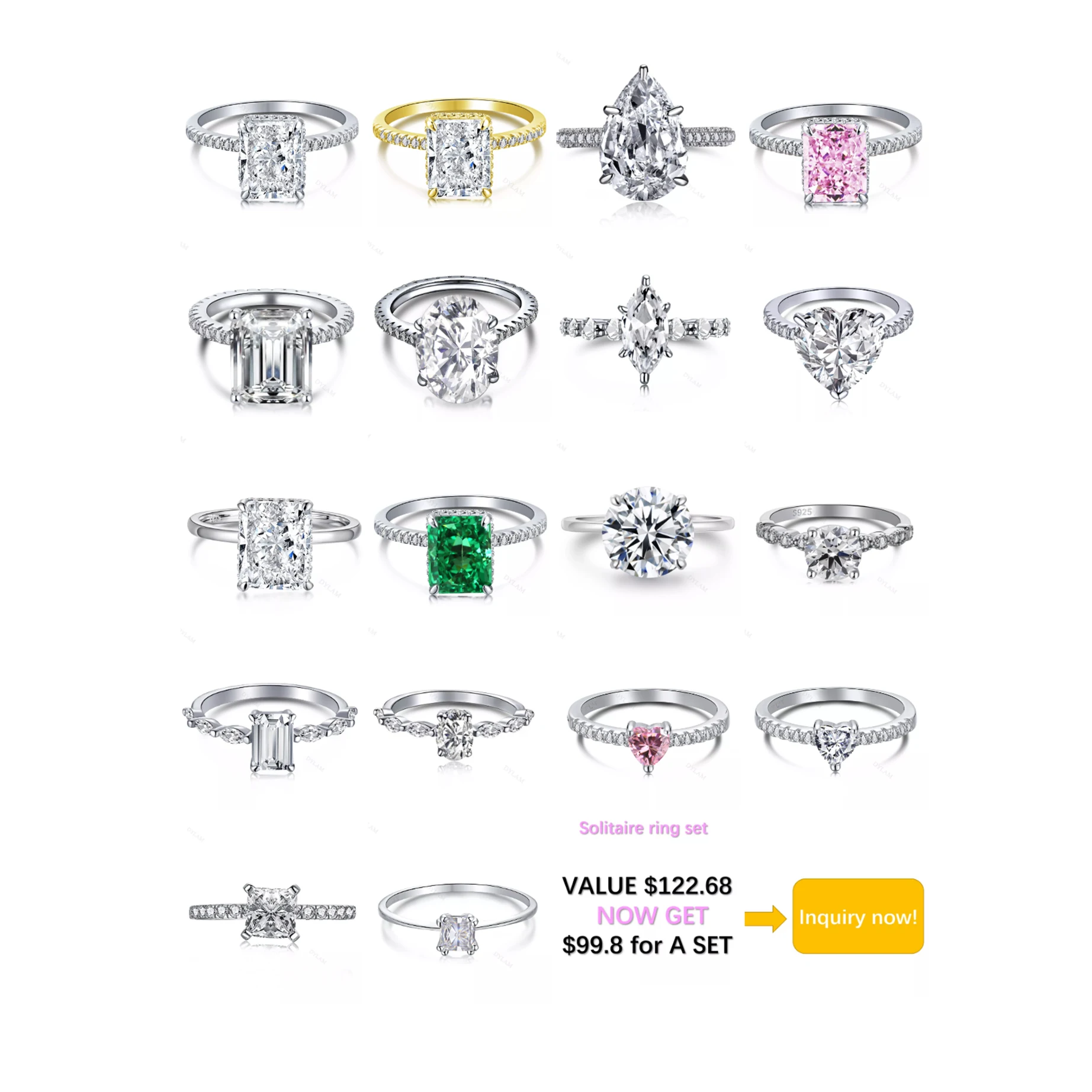 Dylam Fast Shipping Cost-effective Solitaire Rings Set with High Profit Quality Conflict Free Main Stones Silver Rings