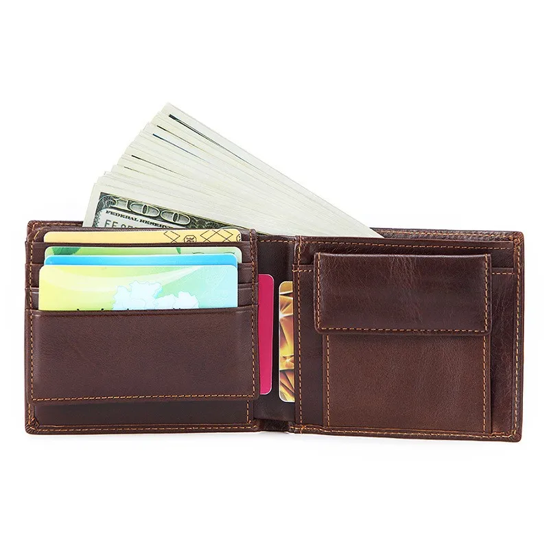 New Fashion Mens Brown Vintage RealLeather Short Slim Wallet  Bifold Leather Wallet For Men