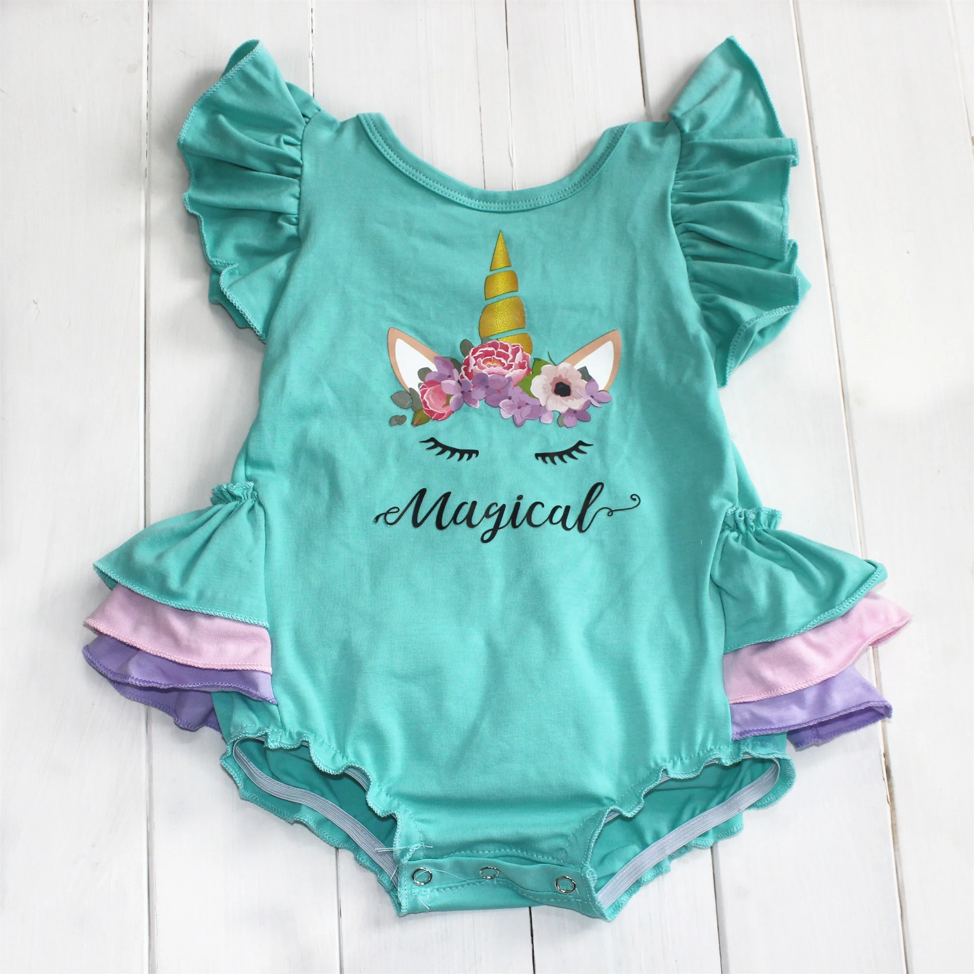 Adorable custom design girls o-neck clothing layer daily life children unicorn printed rompers casual baby romper clothes