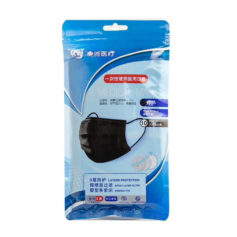 Non-sterile 3 layers protection, 95% effective filtration black disposable face mask with earloops