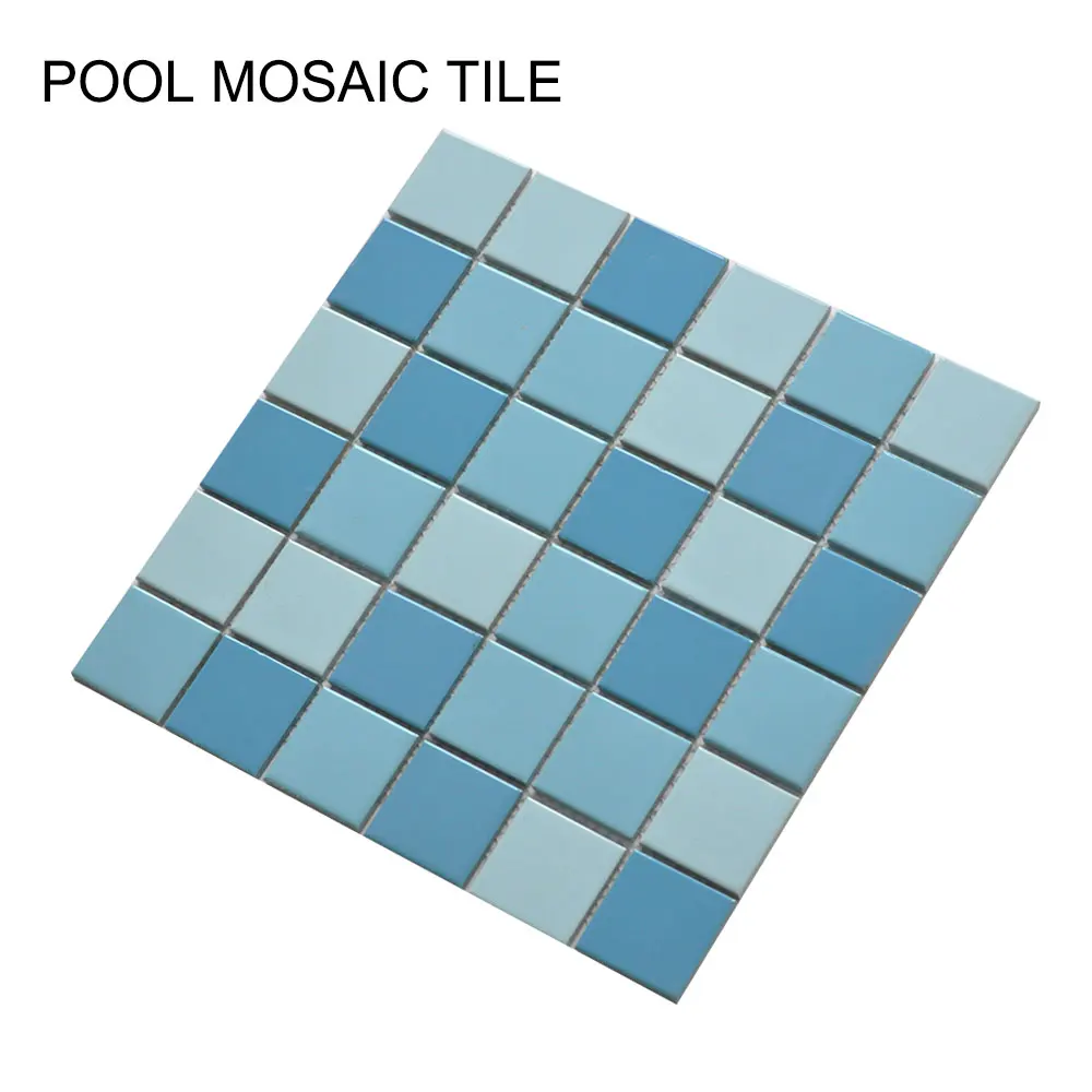 Wholesale  Square Blue Ceramic Mosaic Bathroom Glass Wall Tile Mosaic Swimming Pool Tile