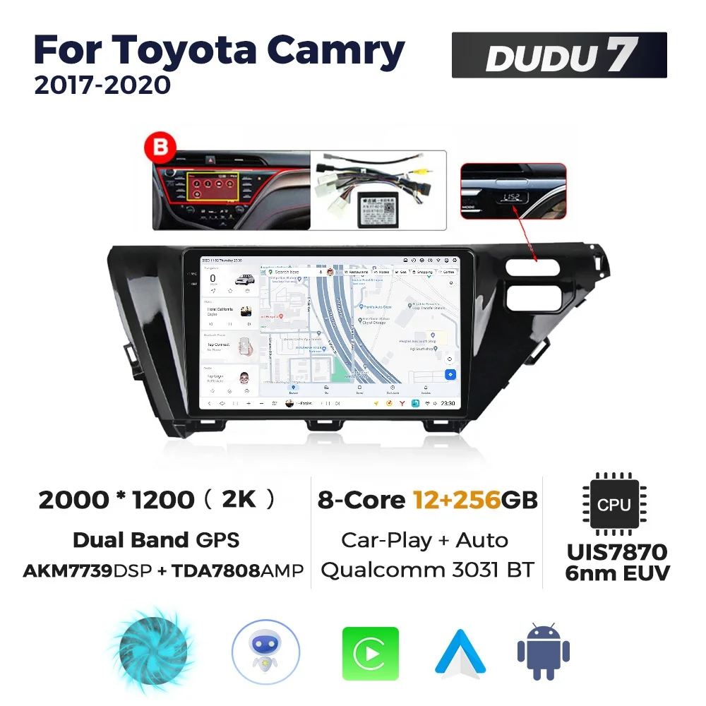 Navifly 2din DUDU7 car stereo audio auto electronics dvd player 2K  QLED screen WIFI   for Toyota Camry 2017 2018 2019 2020